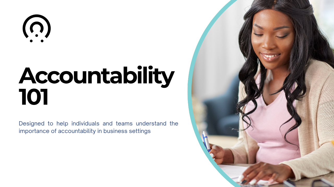 Woman writing notes while learning about accountability in a business setting.