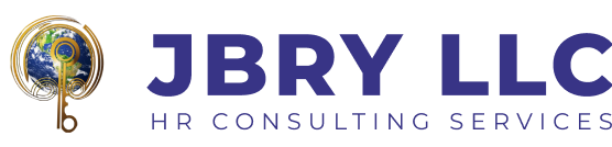 JBRY LLC HR Consulting Services logo featuring a golden key with a globe inside the head of the key, alongside the company name in bold purple text.